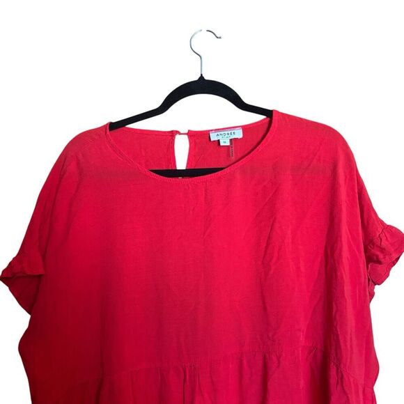 Andree by Unit Top Womens 1X Red Tiered Short Sleeve Blouse - Picture 2 of 9